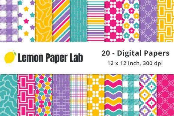 Bright Geometric Digital Background and Colorful Scrapbook Paper for Creative Projects