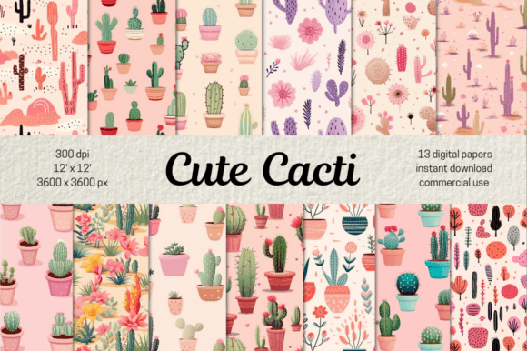 Cartoon Cactus Background Digital Paper: A Whimsical Addition to Your Creative Projects