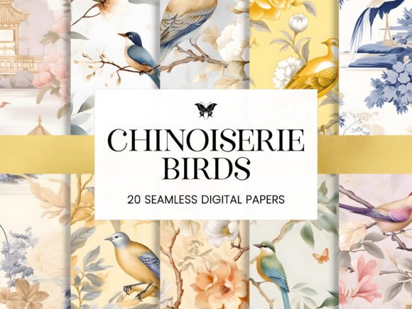 Chinoiserie Watercolor Birds Temples Art: A Versatile Design Asset for Creative Projects