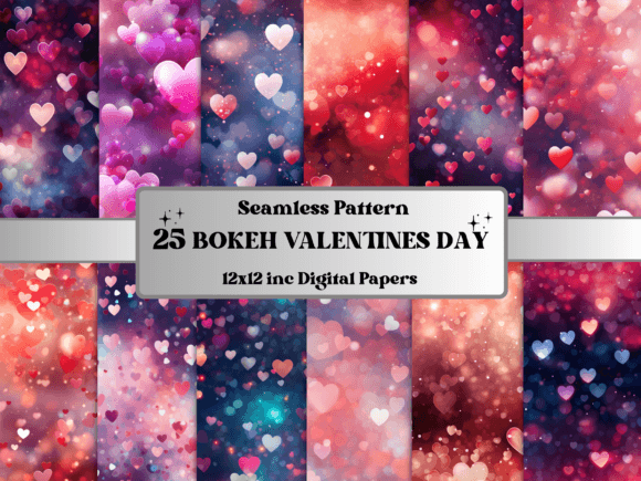 Enhance Your Designs with 25-Piece Bokeh Valentine's Day Seamless Pattern Digital Papers