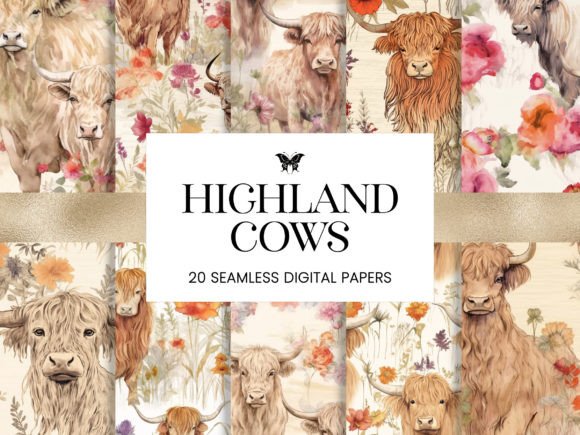 Highland Cows Watercolor Farm Animals