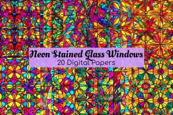 Neon Stained Glass Digital Papers Pack: A Versatile Resource for Creative Projects