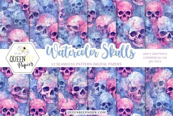 Pastel Watercolor Skulls Digital Paper: A Versatile Design Resource for Creative Projects