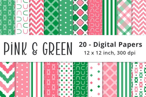 Pink and Green Digital Paper Backgrounds