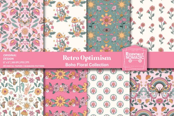 Pink Pastel Retro Flowers Digital Paper