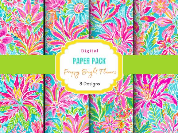 Preppy Bright Flowers Digital Paper Pack: A Versatile Asset for Creative Projects