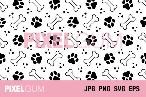 Seamless Dog Paw Bone Treat Pattern