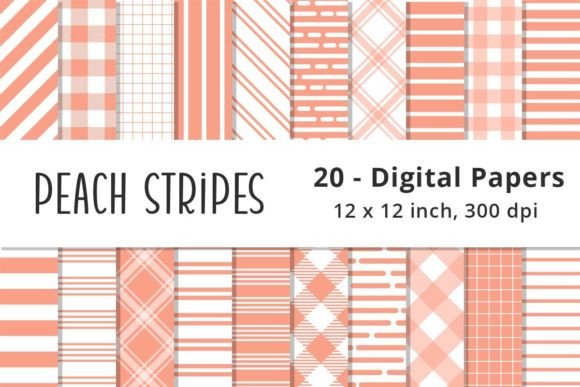 Seamless Peach Striped Pattern Papers and Orange Stripes Digital Scrapbook Paper Pack: A Versatile Design Resource for Creatives
