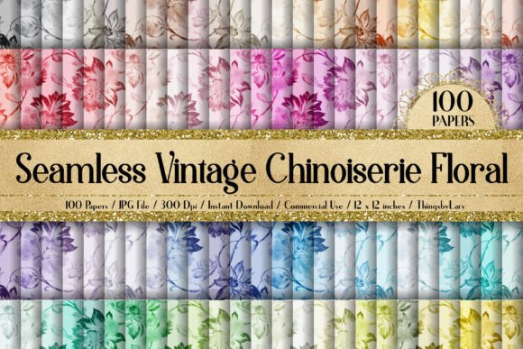 Seamless Vintage Chinoiserie Floral Fabric Digital Papers