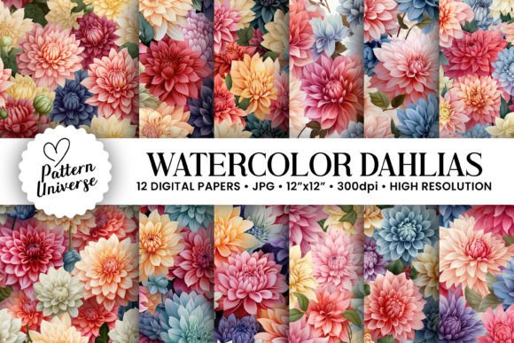 Watercolor Dahlia Flowers Digital Papers: A Versatile Resource for Creative Projects