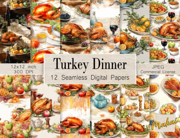 Watercolor Turkey Dinner Seamless Pattern: A Creative Twist on Thanksgiving Design